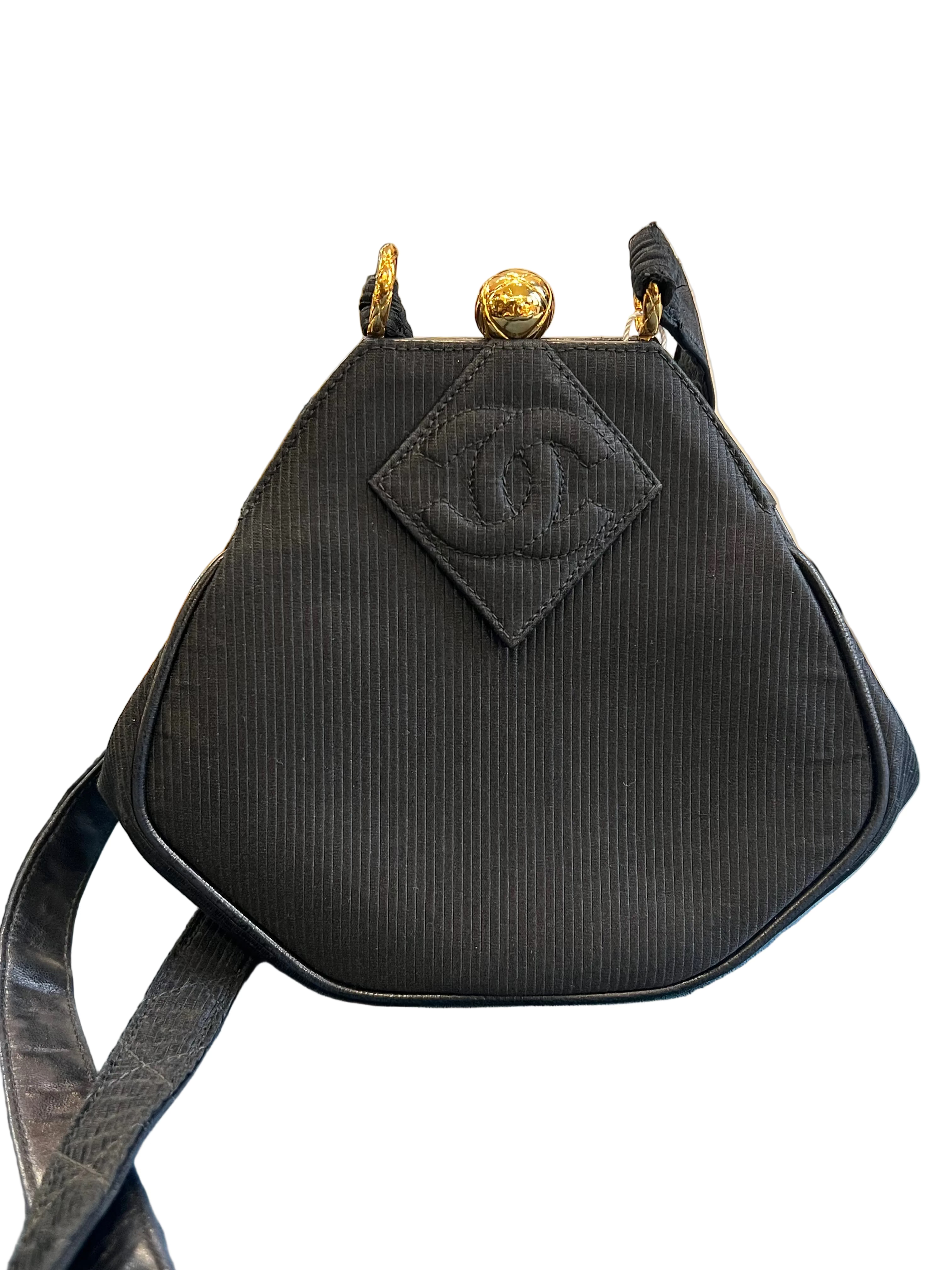 1992 Chanel CC Nylon Diamond Stitch Kiss Lock Crossbody Bag