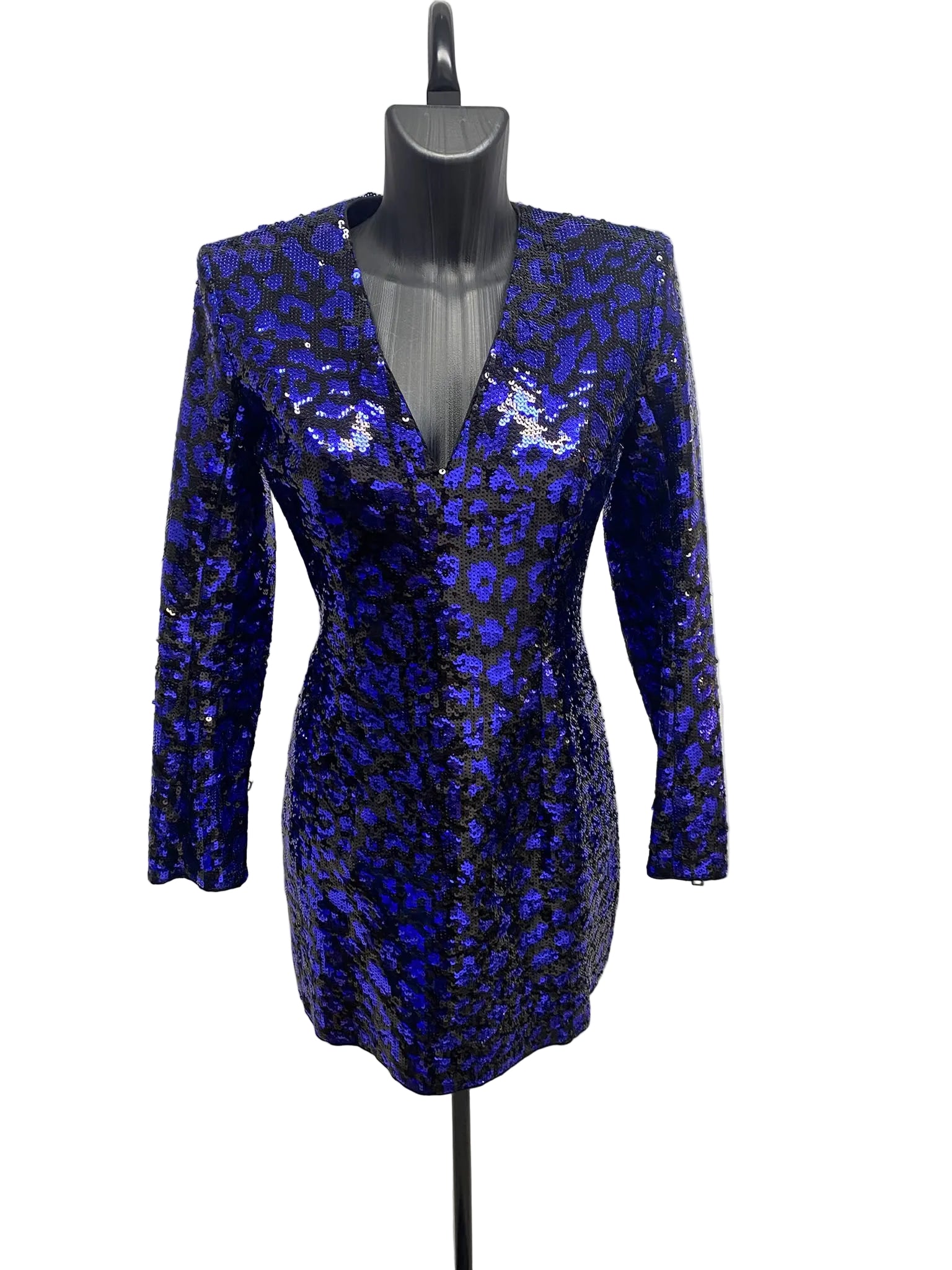 Fall2009 BALMAIN Sequined Leopard Print Mini Dress in Electric Blue & Black