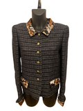 Chanel Black Tweed Silk Floral Collar Jacket SS2005