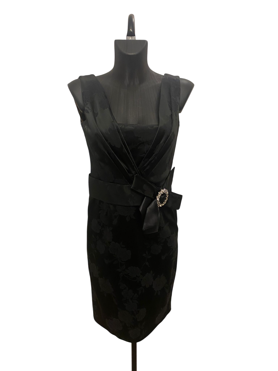 Dolce & Gabbana Sleeveless Silk Damassé Dress in Black with Floral Embroidery