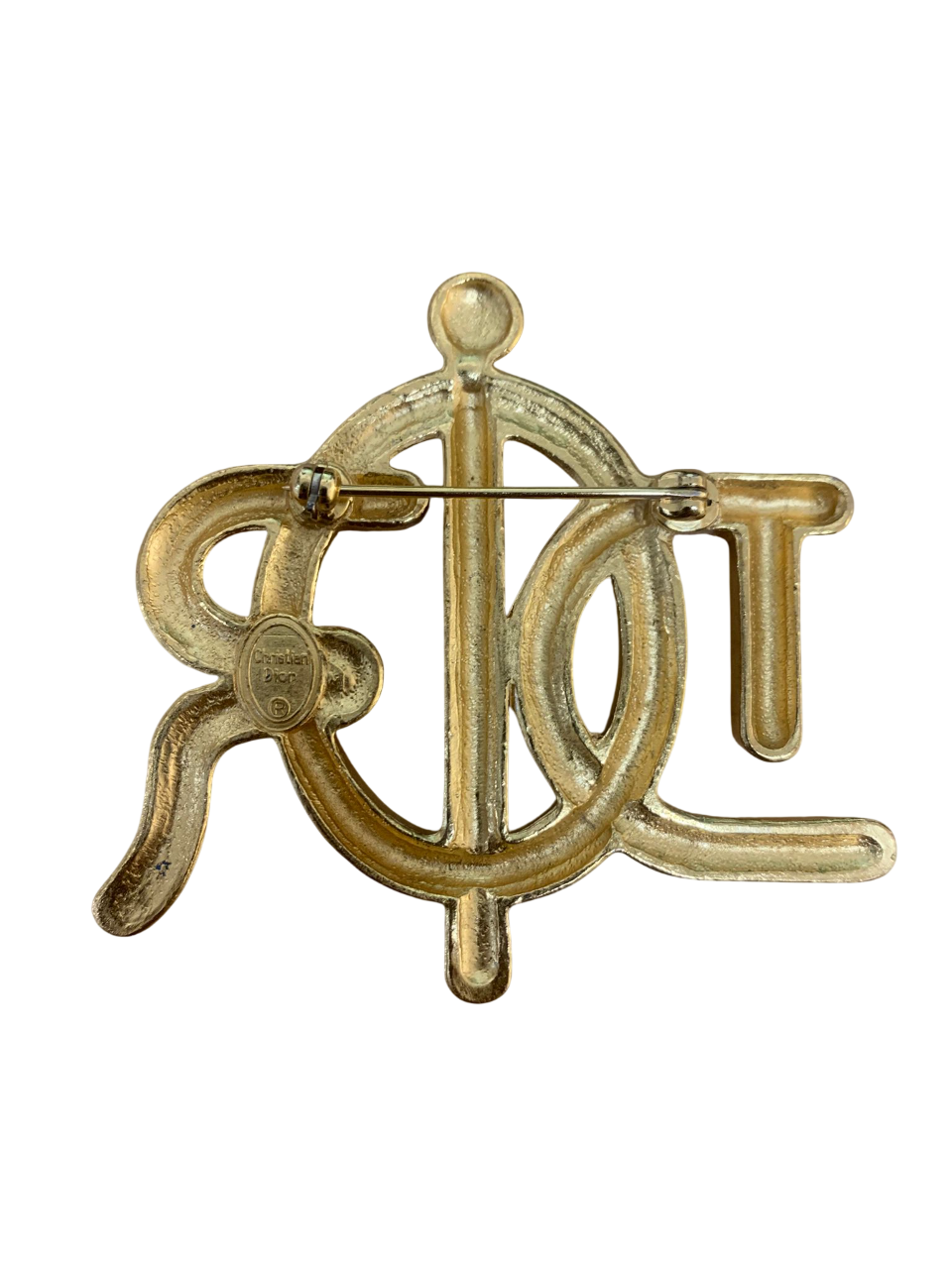 Christian Dior Brooch in Gold-Plated Metal and Rhinestones