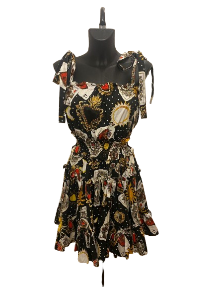 Dolce & Gabbana Black Playing Cards Printed Flared Mini Dress (S/S18)