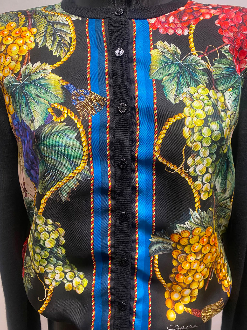 Dolce & Gabbana Cashmere & Silk Grape Print Cardigan - Size IT 44