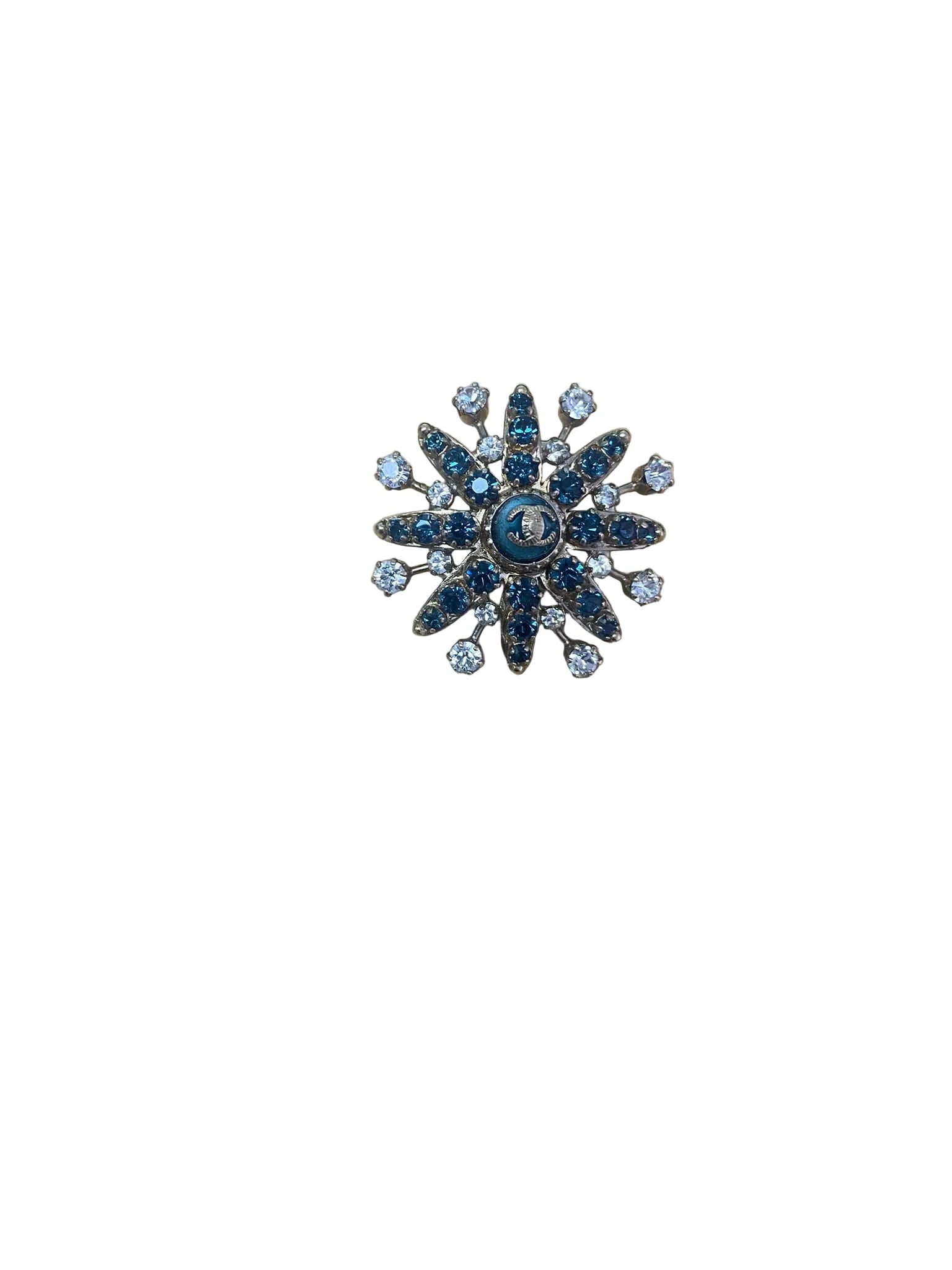 Chanel Crystal Star Earrings White Blue Silver  hardware Metal Glass
