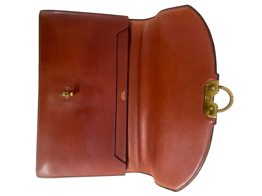 Vintage Hermès Leather Top Handle Bag with Gold Rope Hardware – Brown