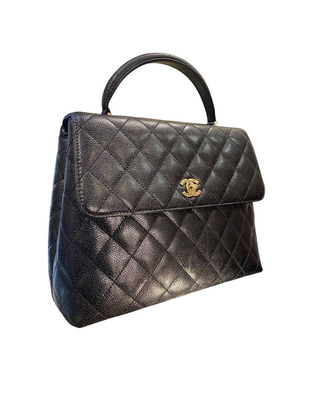 2002 Chanel CC Quilted Caviar Kelly Top Handle Bag