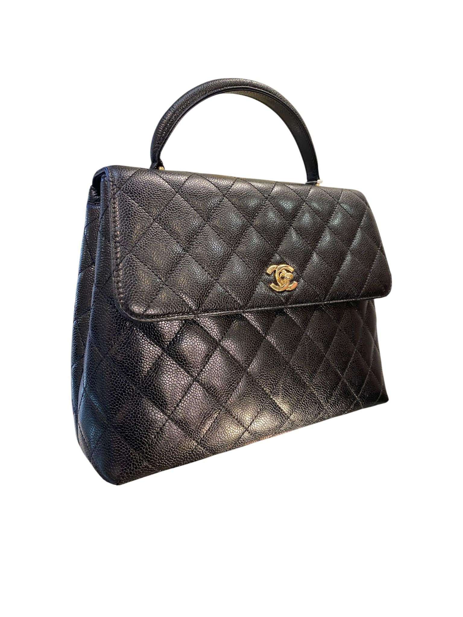 2002 Chanel CC Quilted Caviar Kelly Top Handle Bag