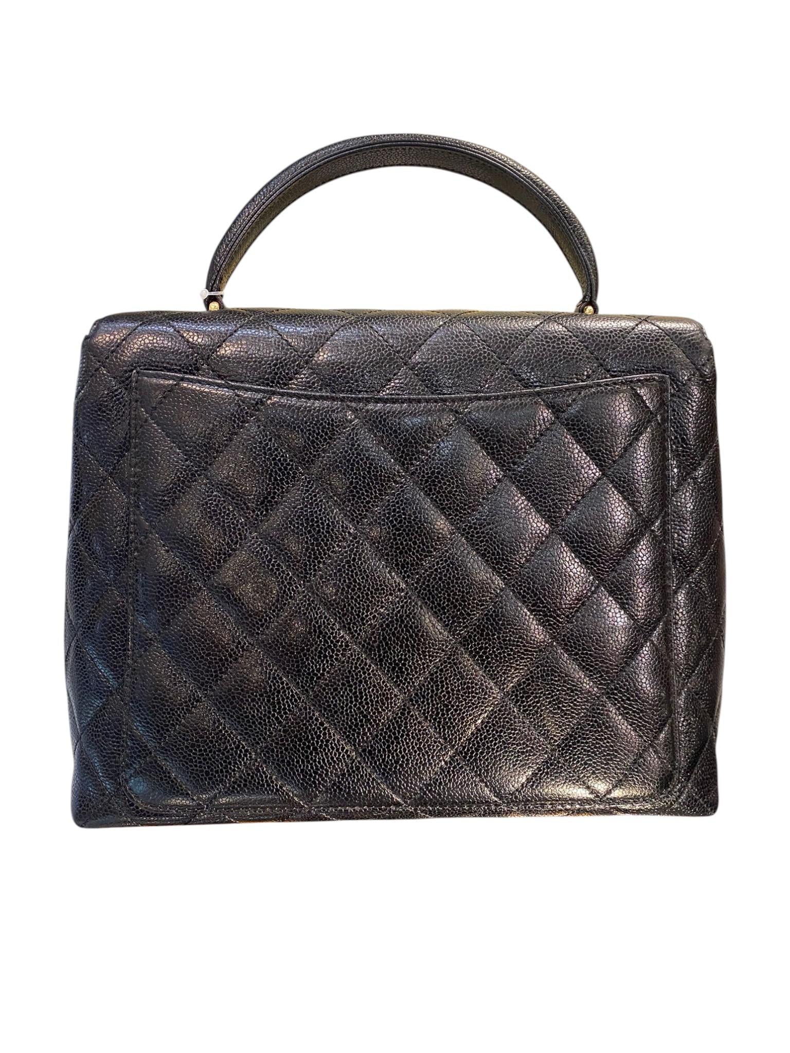 2002 Chanel CC Quilted Caviar Kelly Top Handle Bag