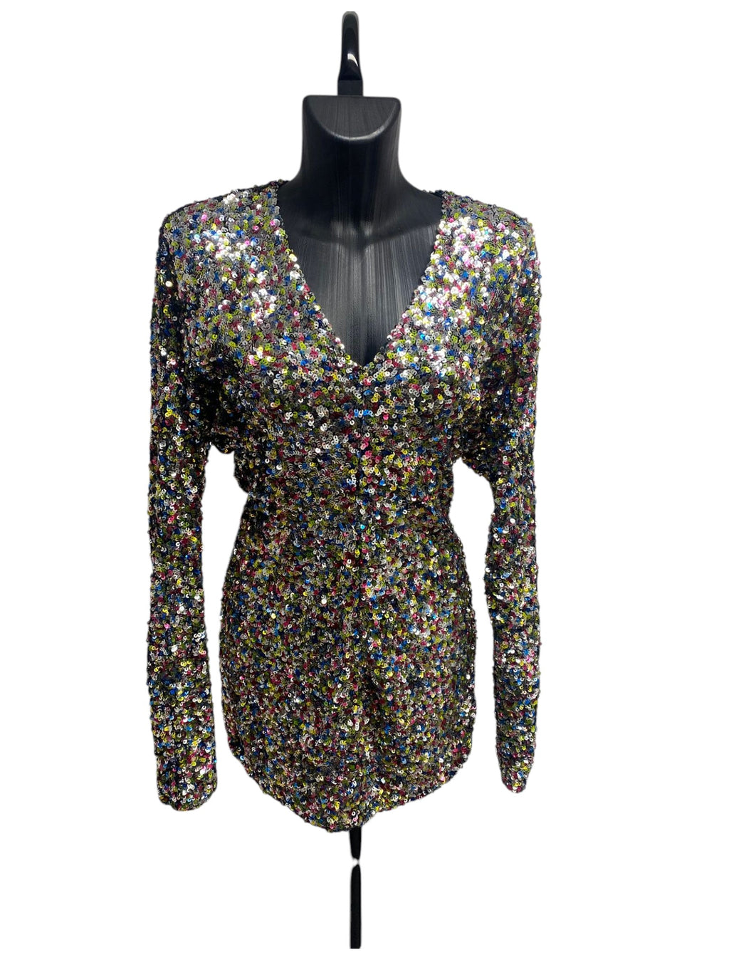 The Attico Multicolor Sequin Dress with V-Neck and Long Sleeves