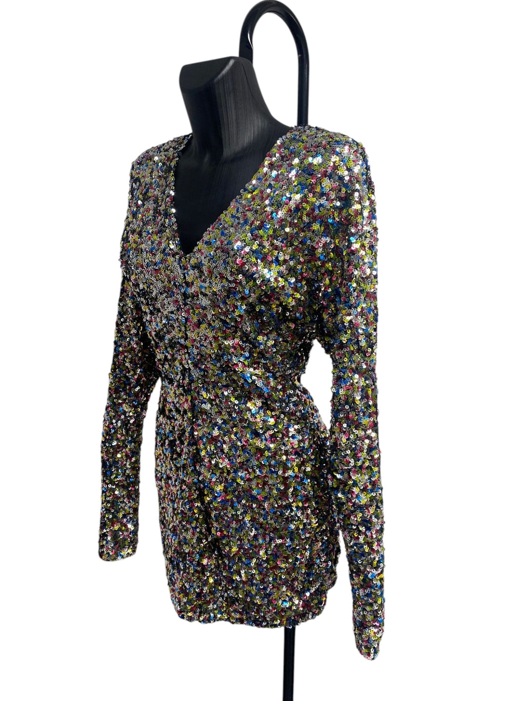 The Attico Multicolor Sequin Dress with V-Neck and Long Sleeves