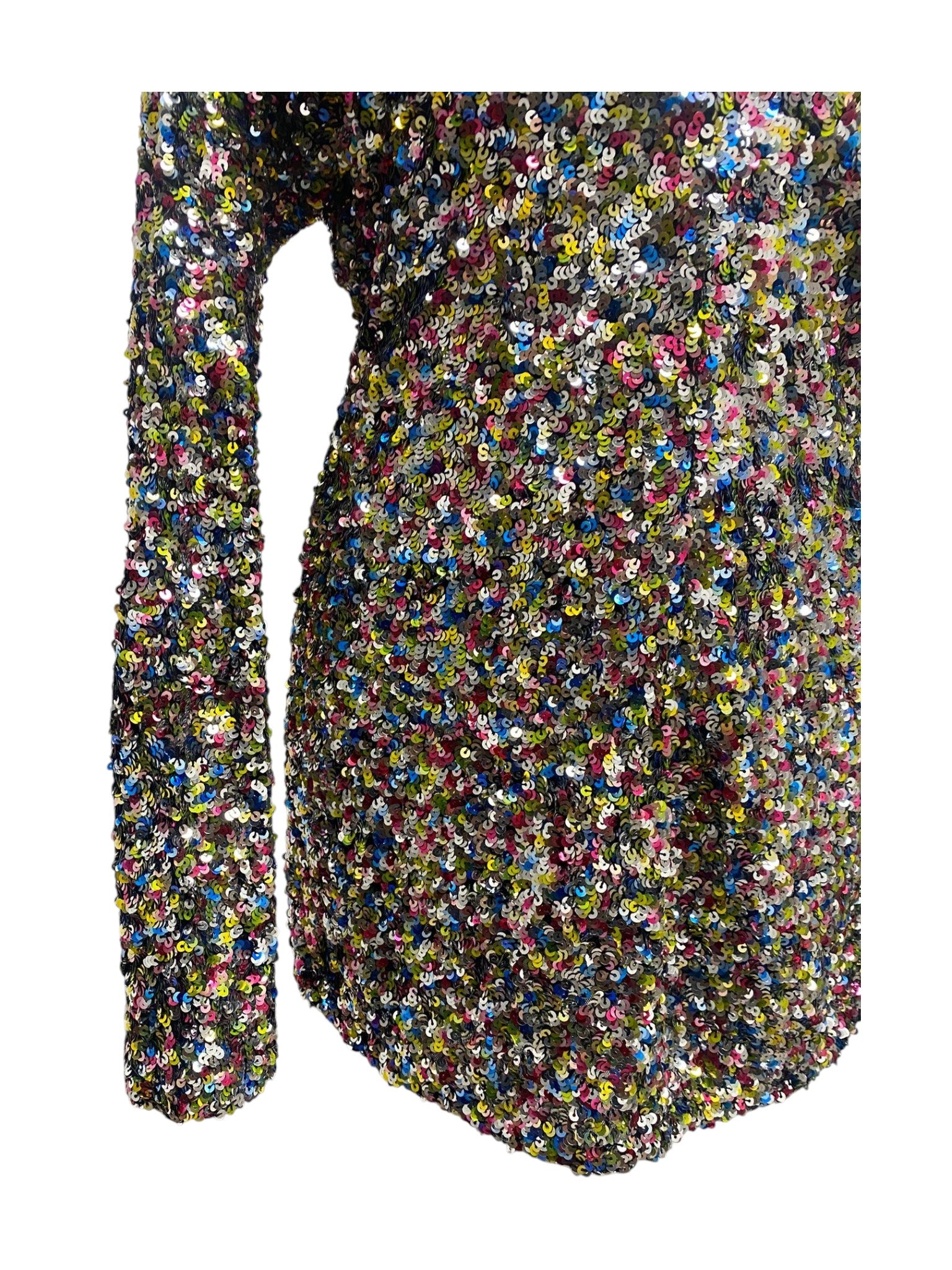 The Attico Multicolor Sequin Dress with V-Neck and Long Sleeves