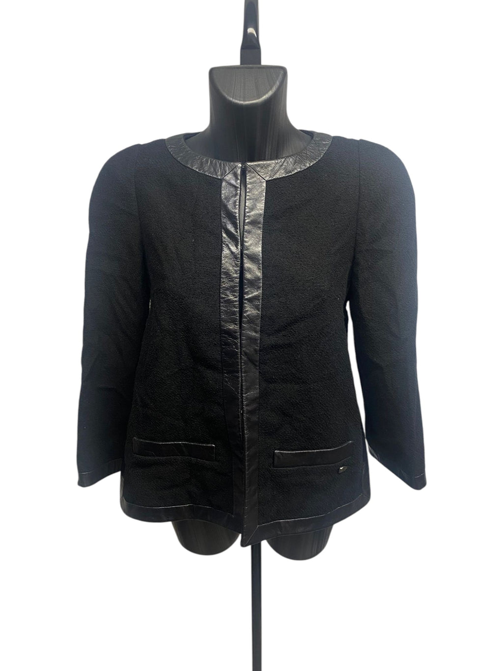 Chanel Black Tweed Leather Jacket 3/4 Sleeve FW2013