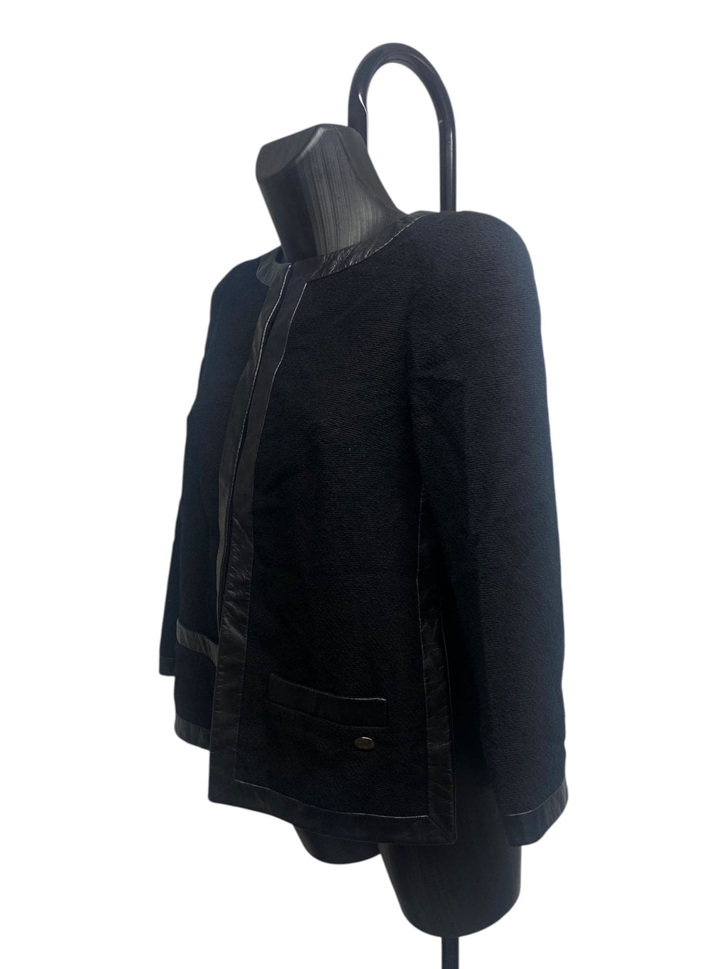 Chanel Black Tweed Leather Jacket 3/4 Sleeve FW2013