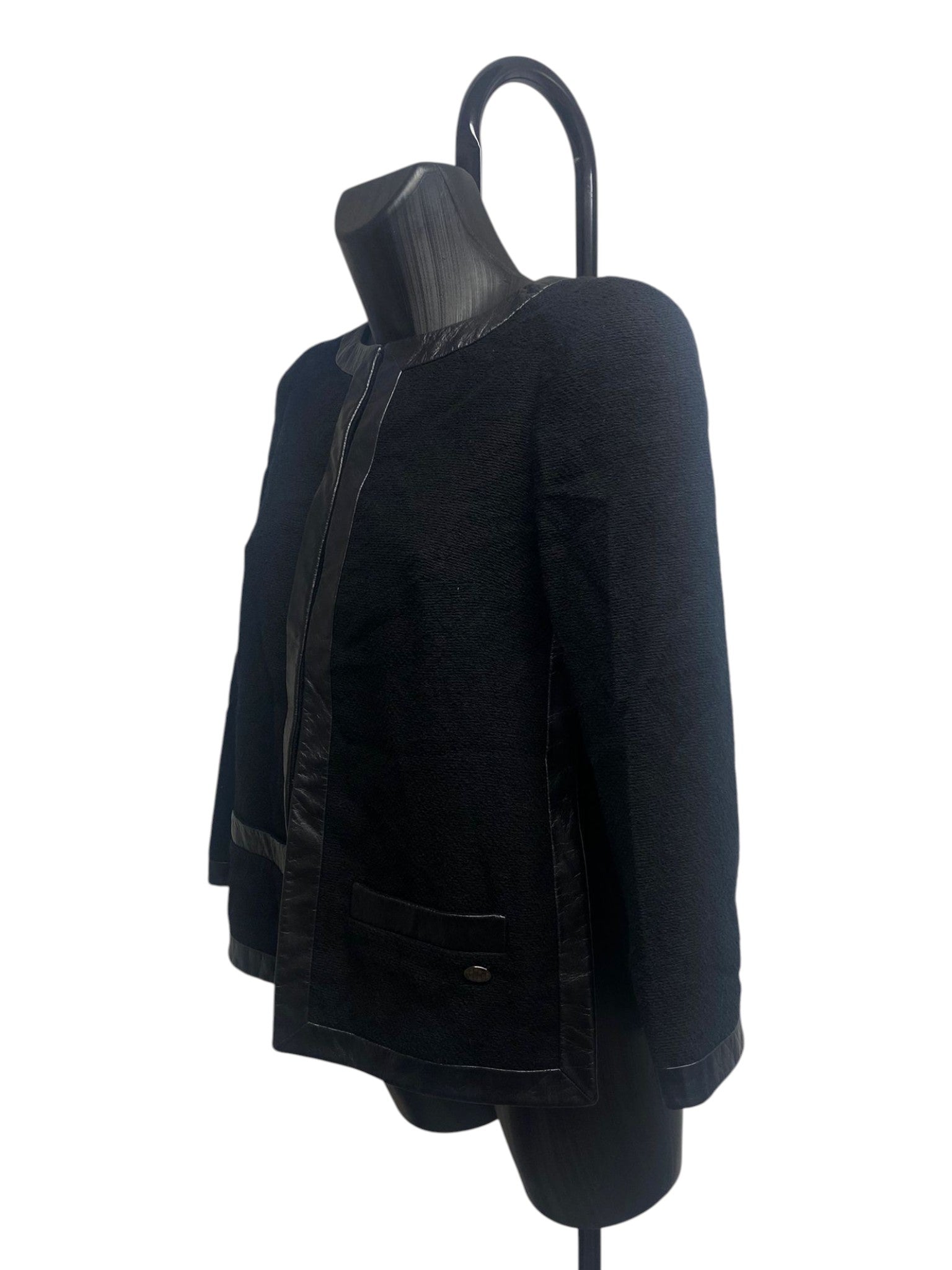 Chanel Black Tweed Leather Jacket 3/4 Sleeve FW2013