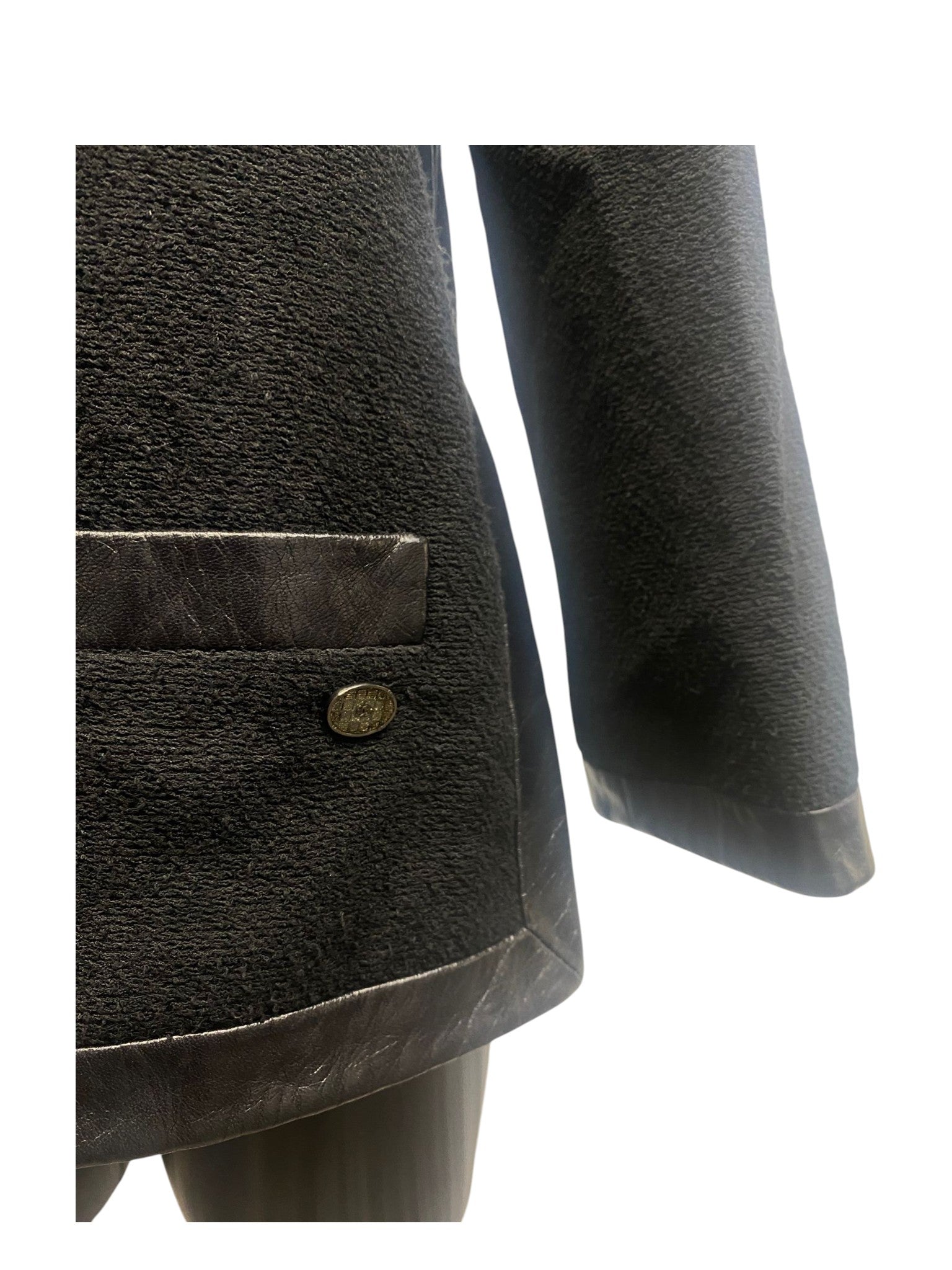 Chanel Black Tweed Leather Jacket 3/4 Sleeve FW2013