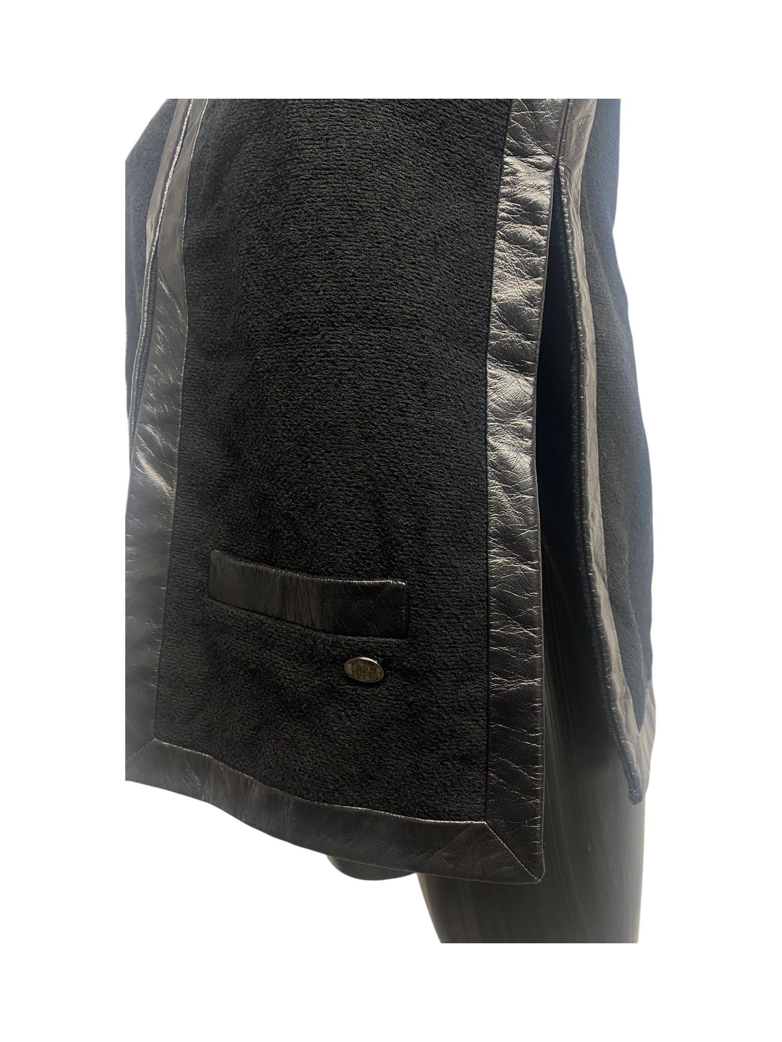 Chanel Black Tweed Leather Jacket 3/4 Sleeve FW2013