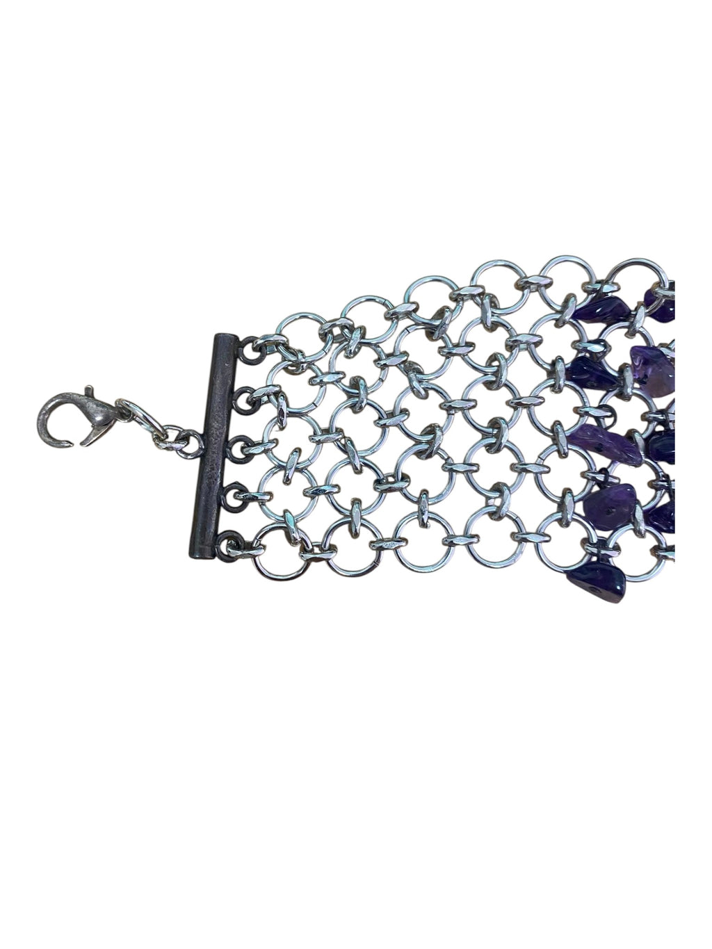 Paco Rabanne chainmail choker in silvered metal with violet glass beads