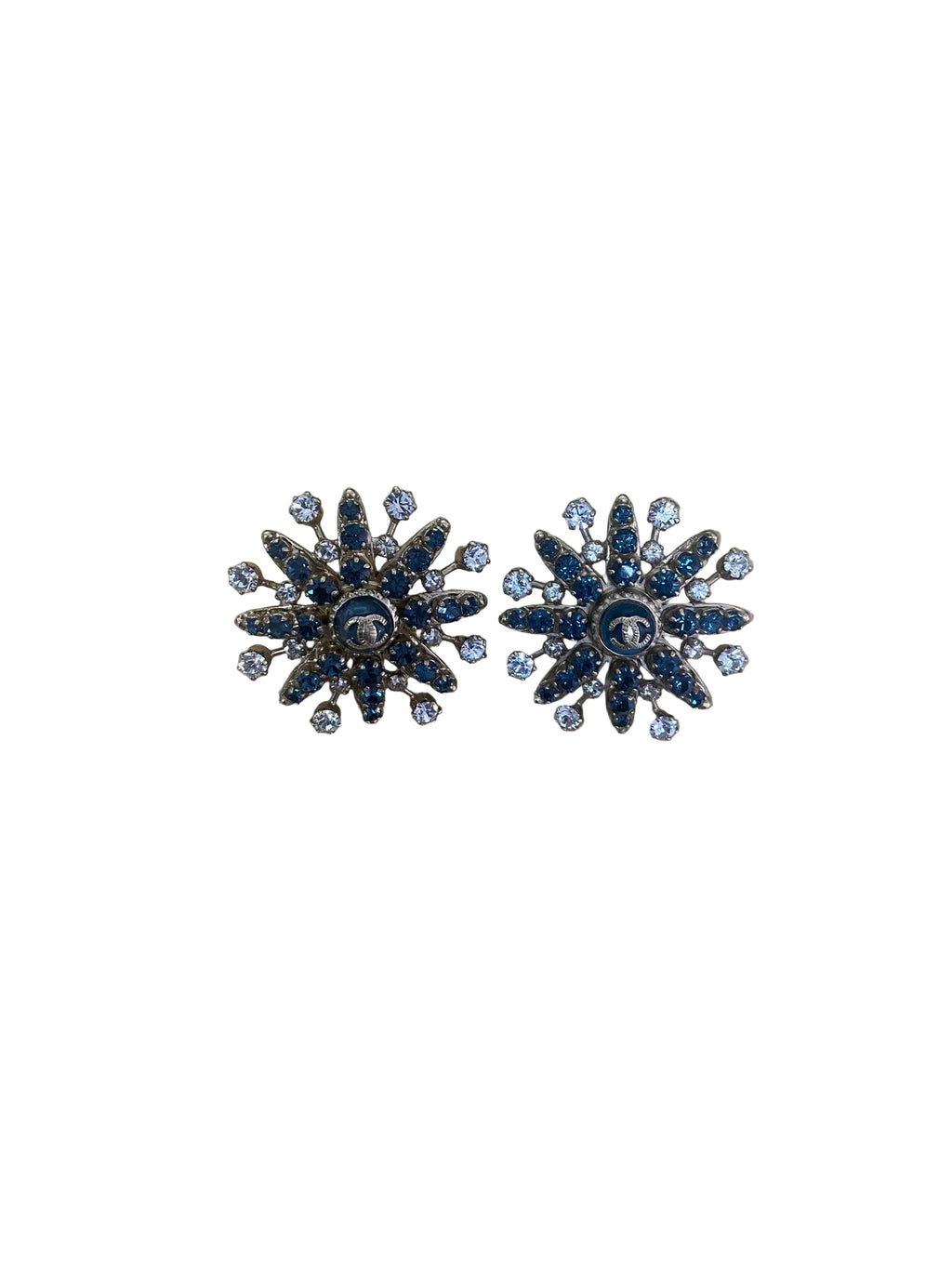 Chanel Crystal Star Earrings White Blue Silver  hardware Metal Glass