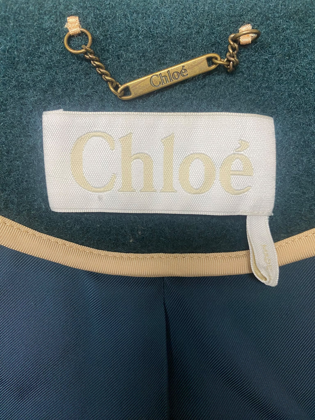 Chloé Dark Green Virgin Wool & Mohair Double-Breasted Cape Coat – Size 34