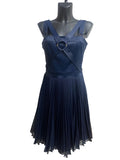 Galliano Navy Blue Pleated Cocktail Dress with Ring Detail (IT 44 / NWT)