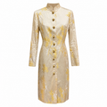 Moschino long jacket in beige with gold floral patterns