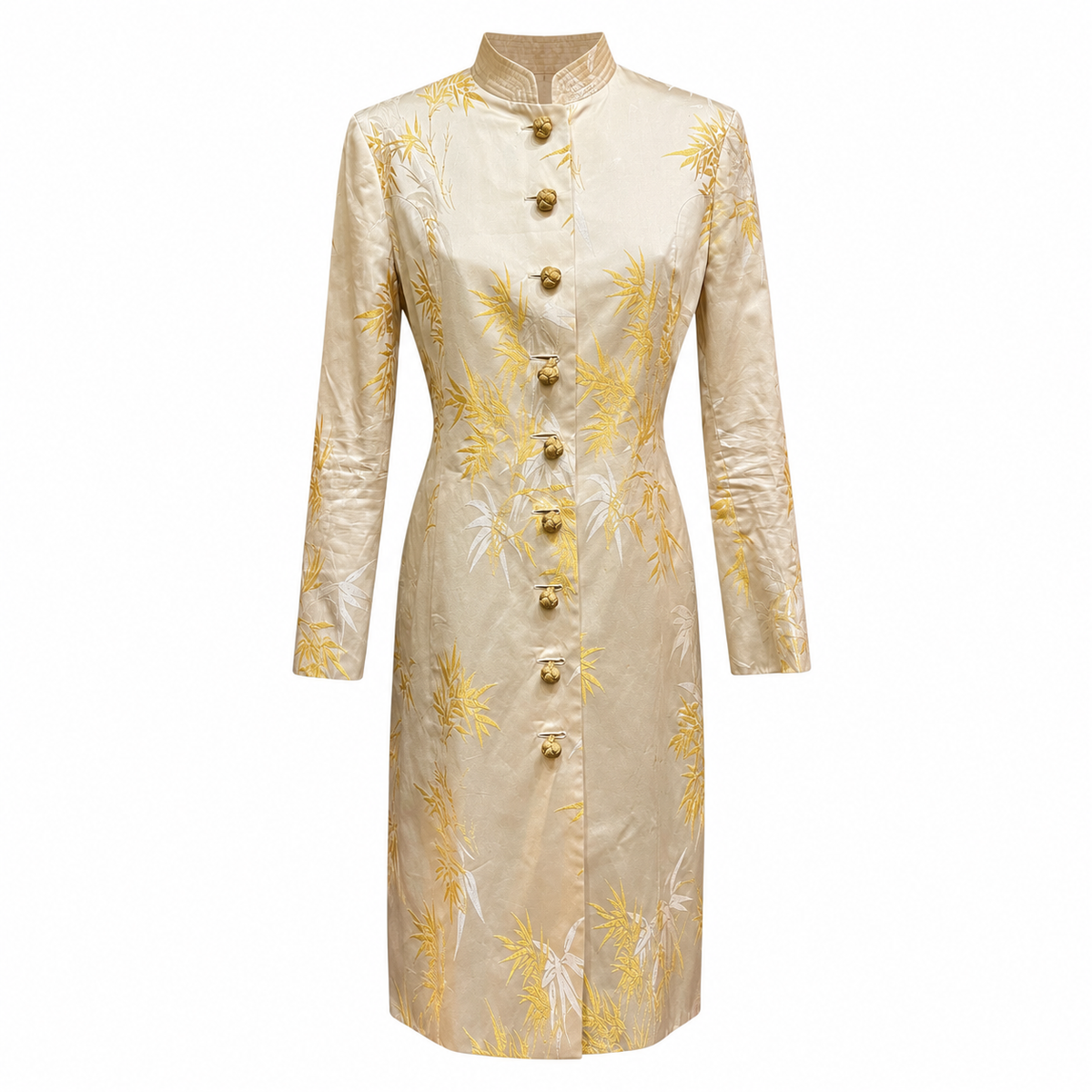Moschino long jacket in beige with gold floral patterns
