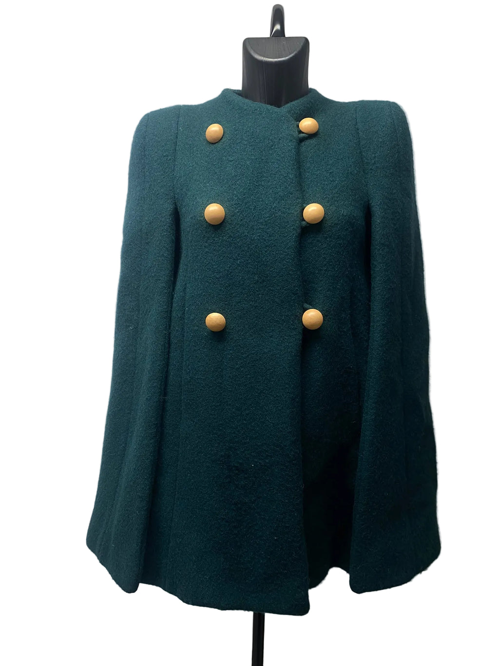 Chloé Dark Green Virgin Wool & Mohair Double-Breasted Cape Coat – Size 34