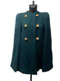 Chloé Dark Green Virgin Wool & Mohair Double-Breasted Cape Coat – Size 34