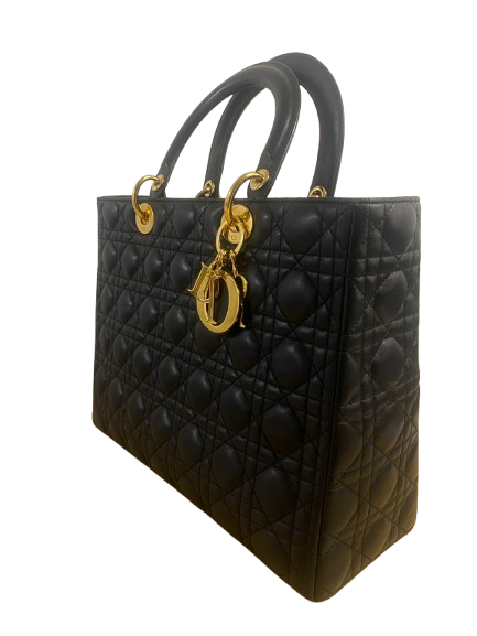 Christian Dior Black Leather Large Lady Dior Bag