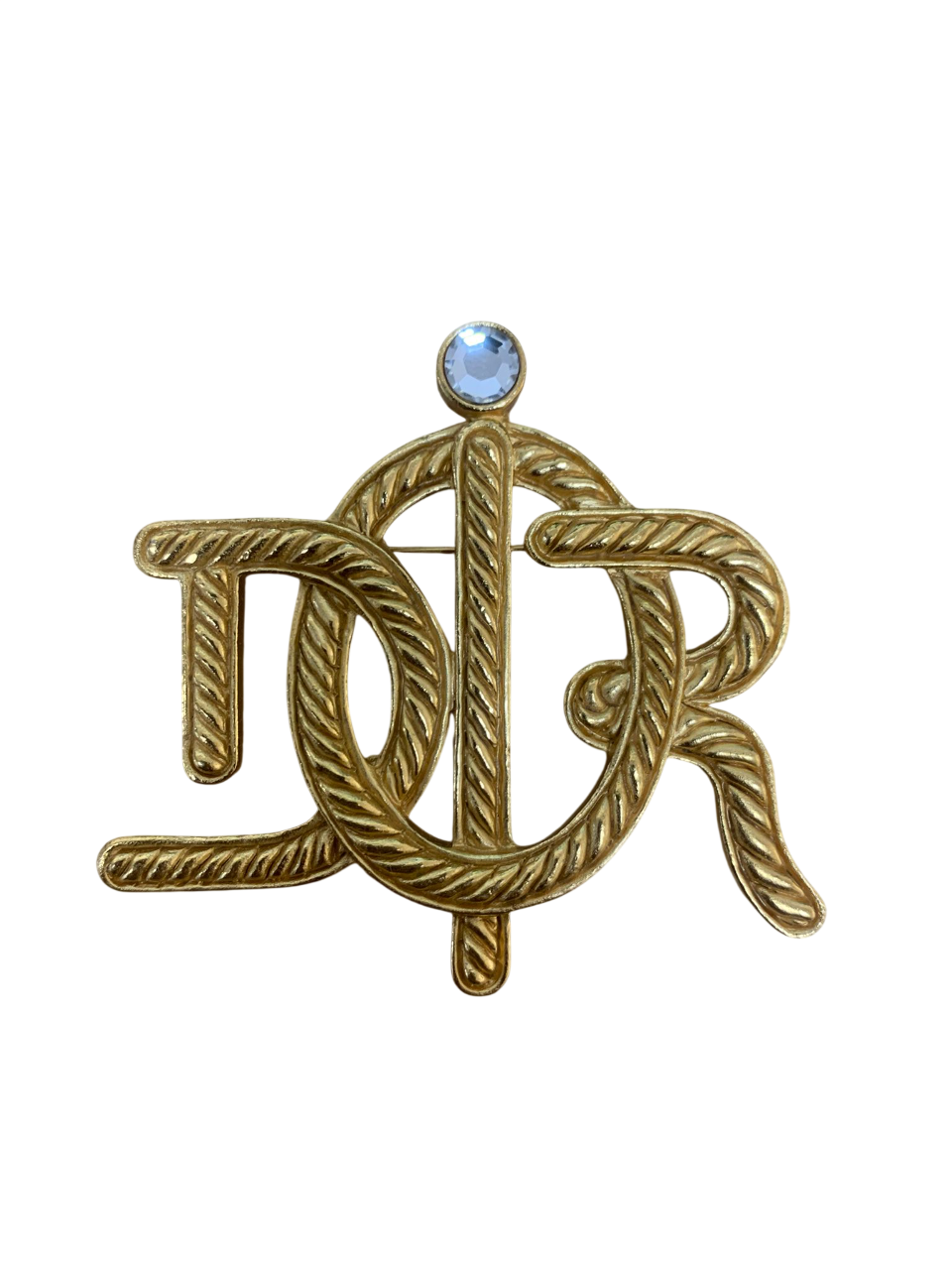 Christian Dior Brooch in Gold-Plated Metal and Rhinestones