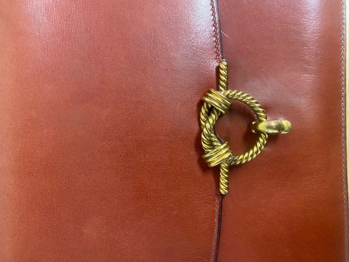 Vintage Hermès Leather Top Handle Bag with Gold Rope Hardware – Brown