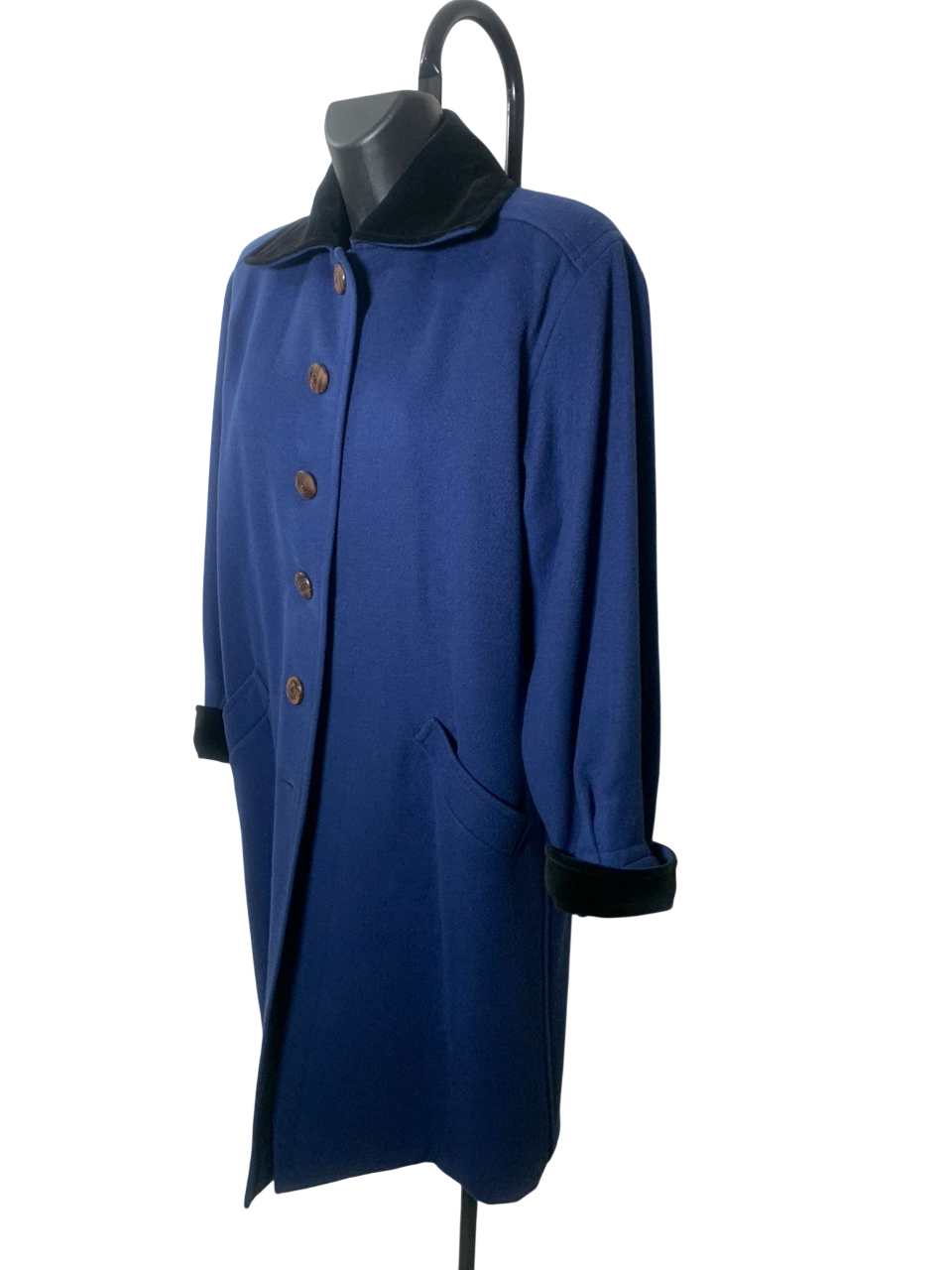 Yves Saint Laurent Blue Coat with Black Velvet Collar