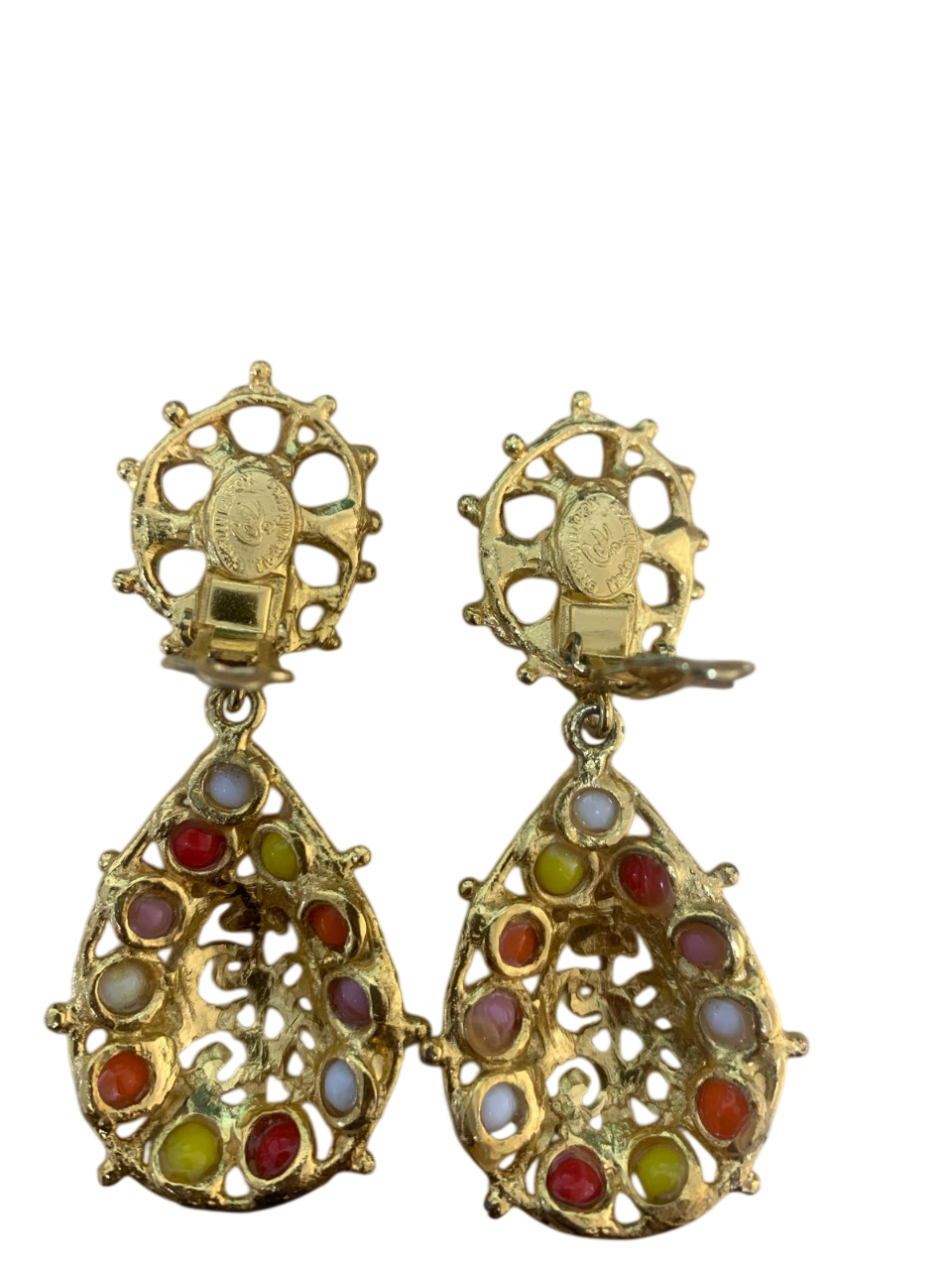 Christian Lacroix Colorful Gripoix Earrings with Logo