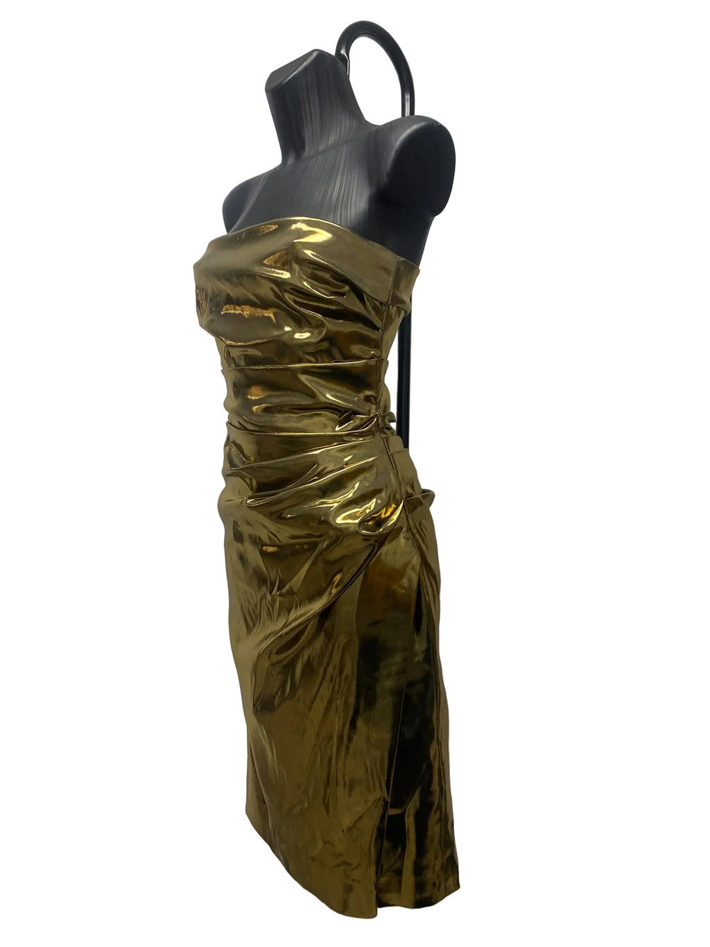 Dolce & Gabbana Metallic Gold Draped Strapless Cocktail Dress – IT 42