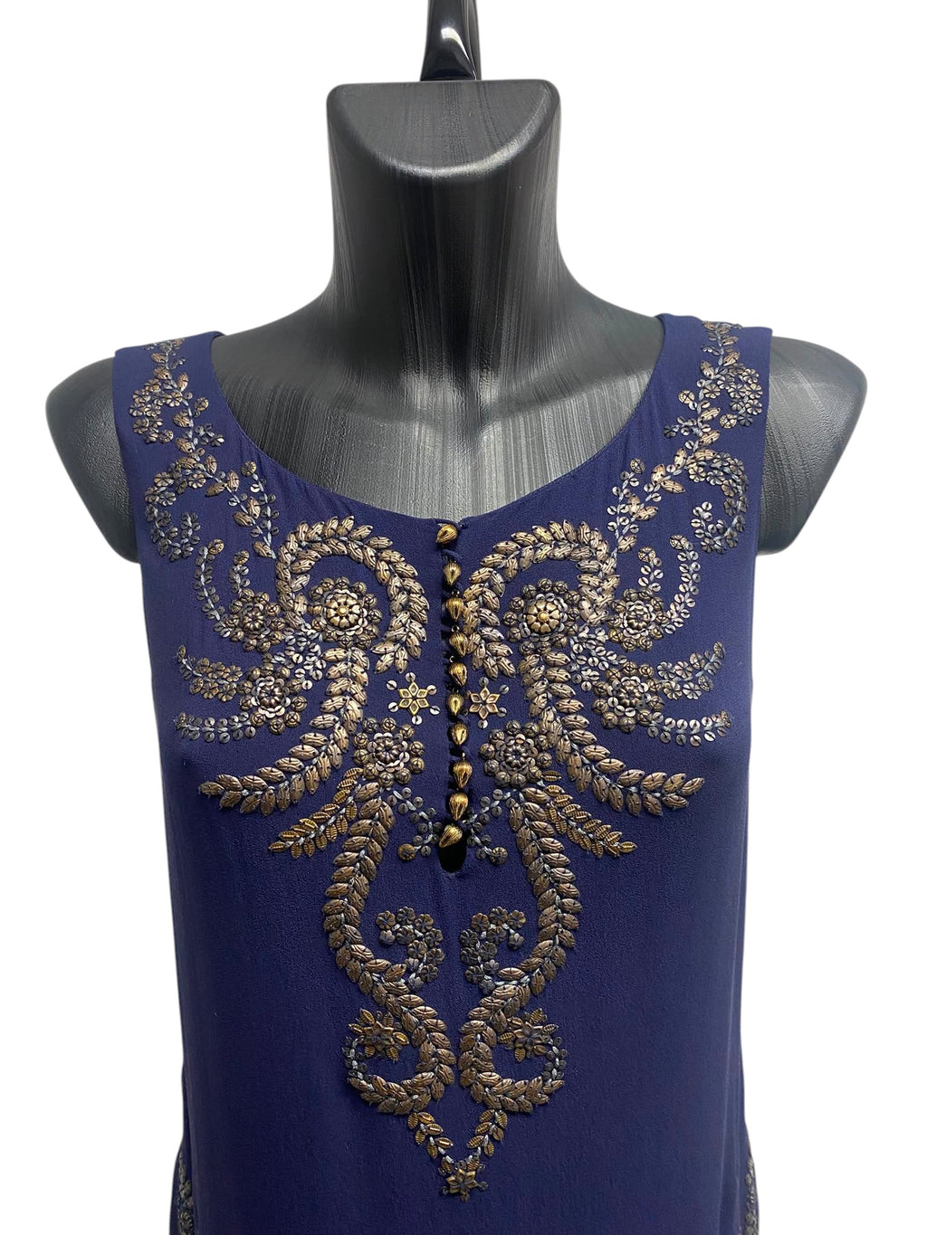 Hermès Silk and Hand Beaded Navy Blue Mini Dress