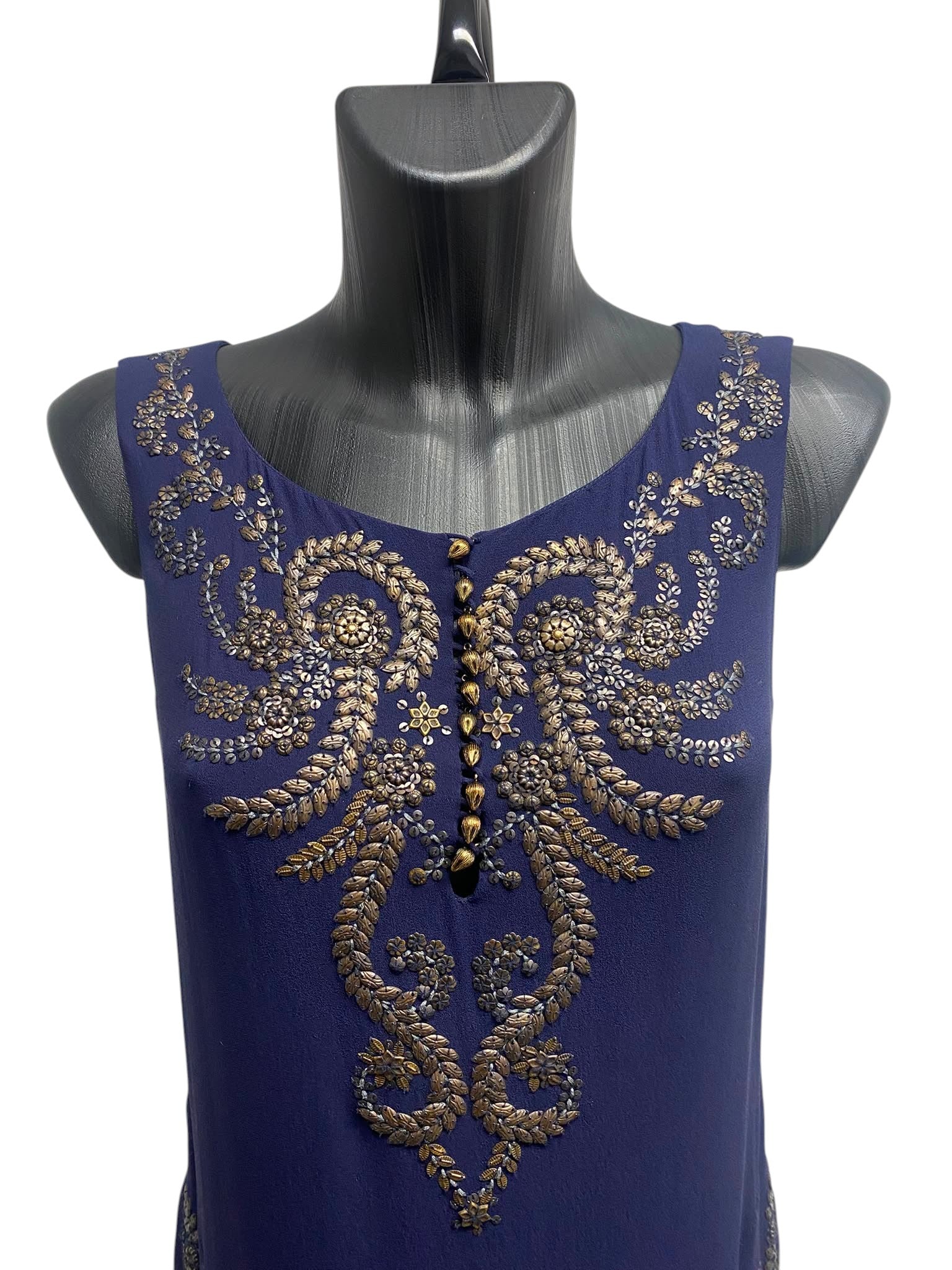 Hermès Silk and Hand Beaded Navy Blue Mini Dress