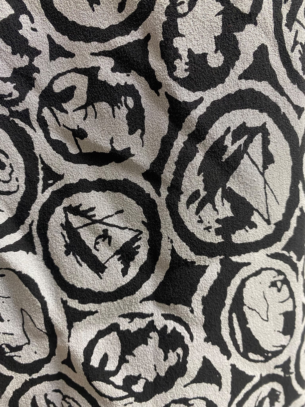 CHANEL Vintage Printed Silk Sleeveless Top – Black & Grey Monogram Camellia Pattern
