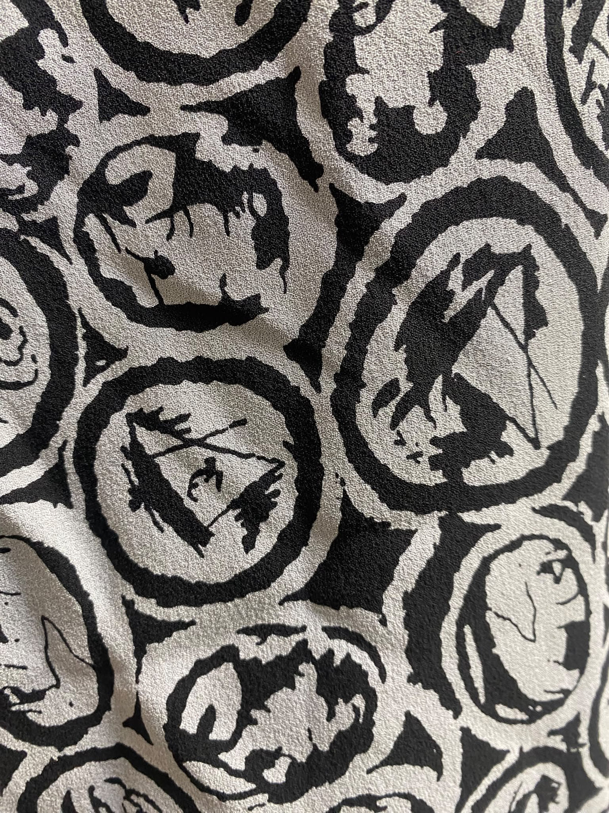 CHANEL Vintage Printed Silk Sleeveless Top – Black & Grey Monogram Camellia Pattern