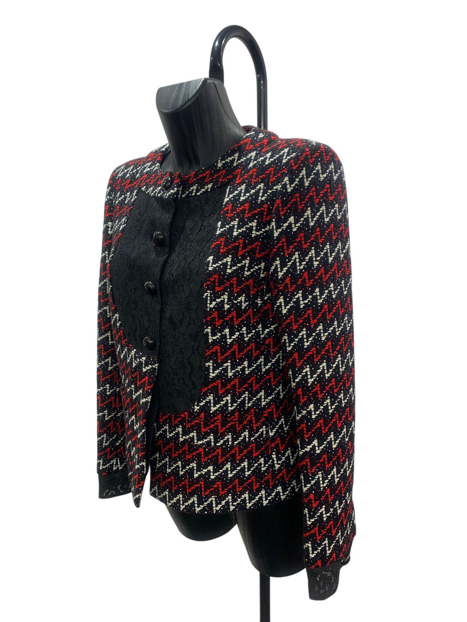 Chanel Red and Black Tweed and Lace Jacket