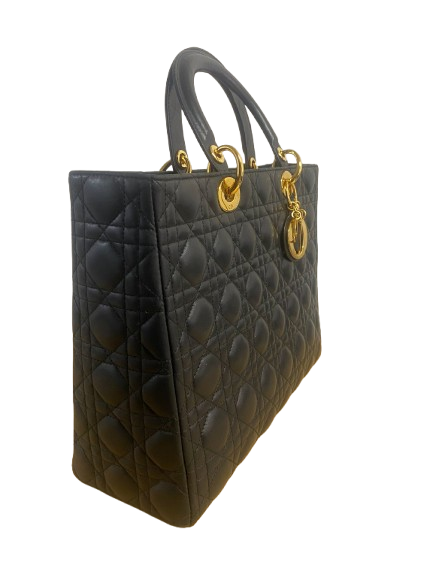 Christian Dior Black Leather Large Lady Dior Bag