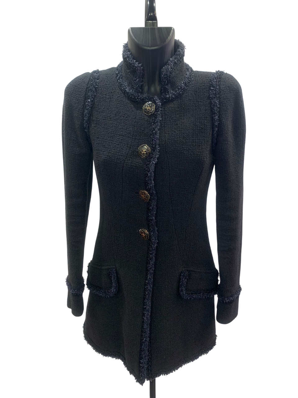 Chanel 13C Tweed CC Logo Buttons Long Jacket