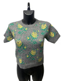 RED Valentino Grey Floral Knit Short-Sleeve Sweater – Size S