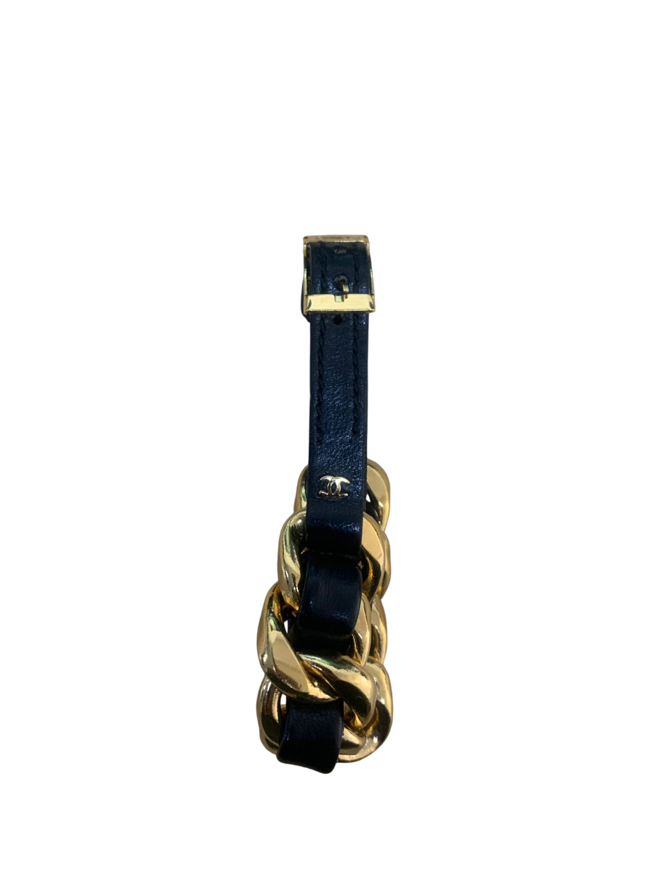 CHANEL Chain and Leather Bracelet in Black