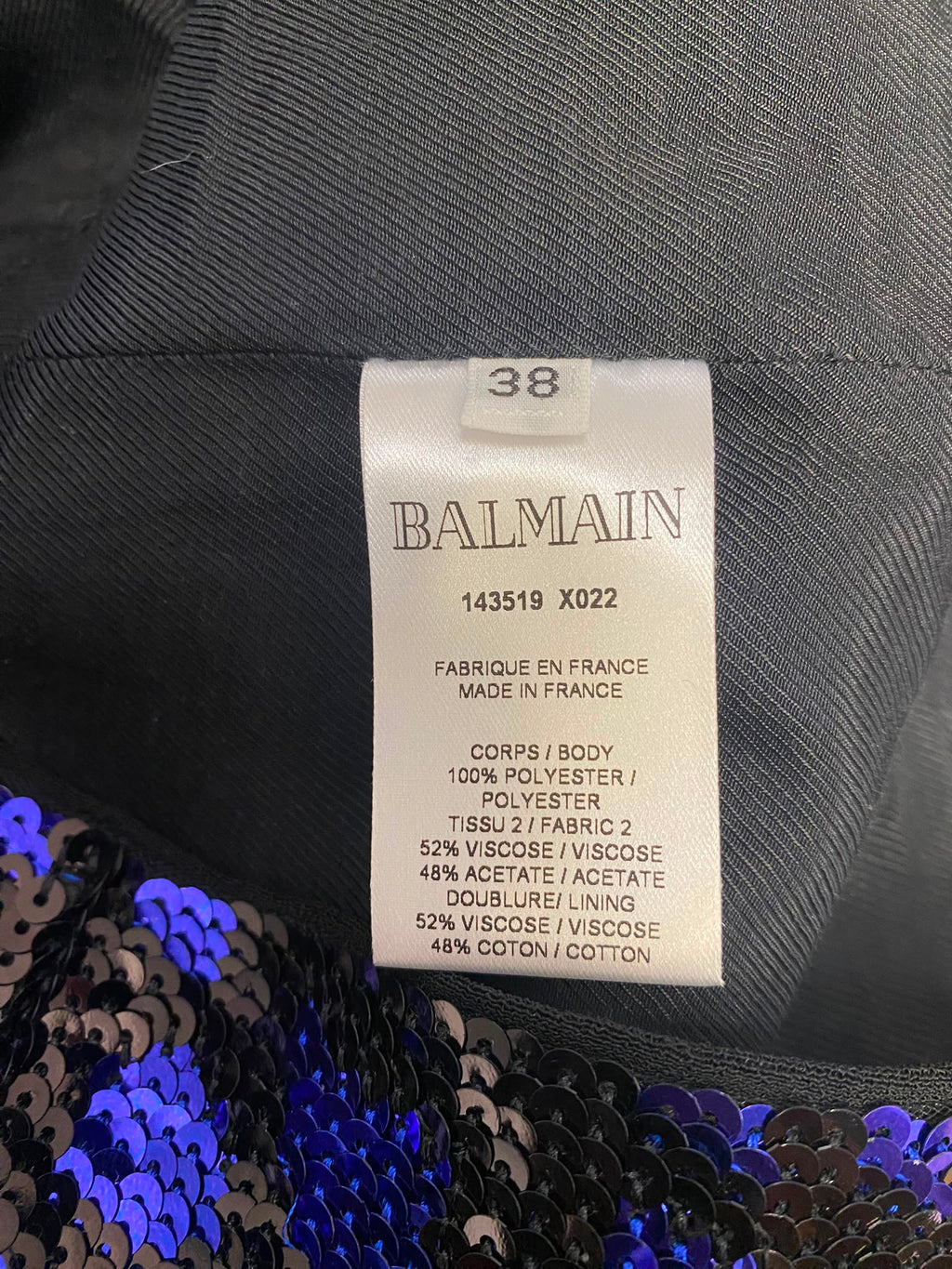 Fall2009 BALMAIN Sequined Leopard Print Mini Dress in Electric Blue & Black - Size FR 38