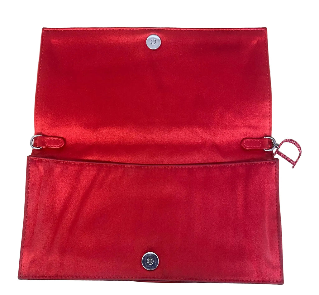 Christian Dior Red Satin Cannage Crystal Embellished Clutch Bag