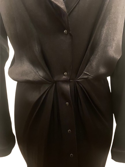 Mugler Black Long Sleeves Satin Dress