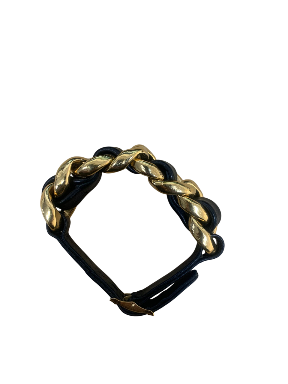 CHANEL Chain and Leather Bracelet in Black