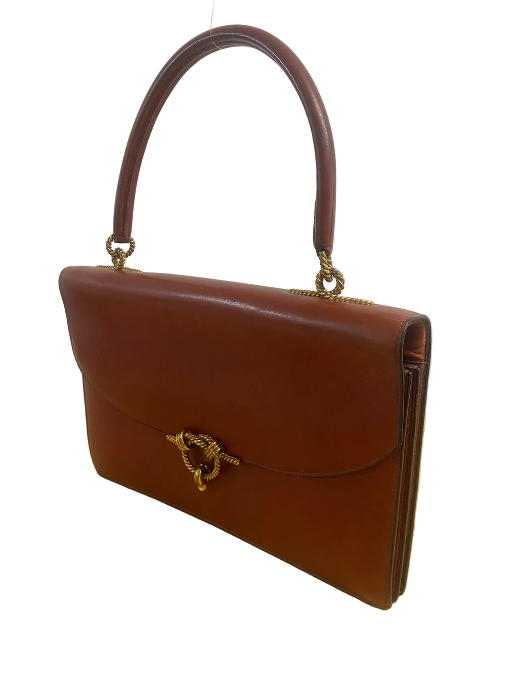 Vintage Hermès Leather Top Handle Bag with Gold Rope Hardware – Brown