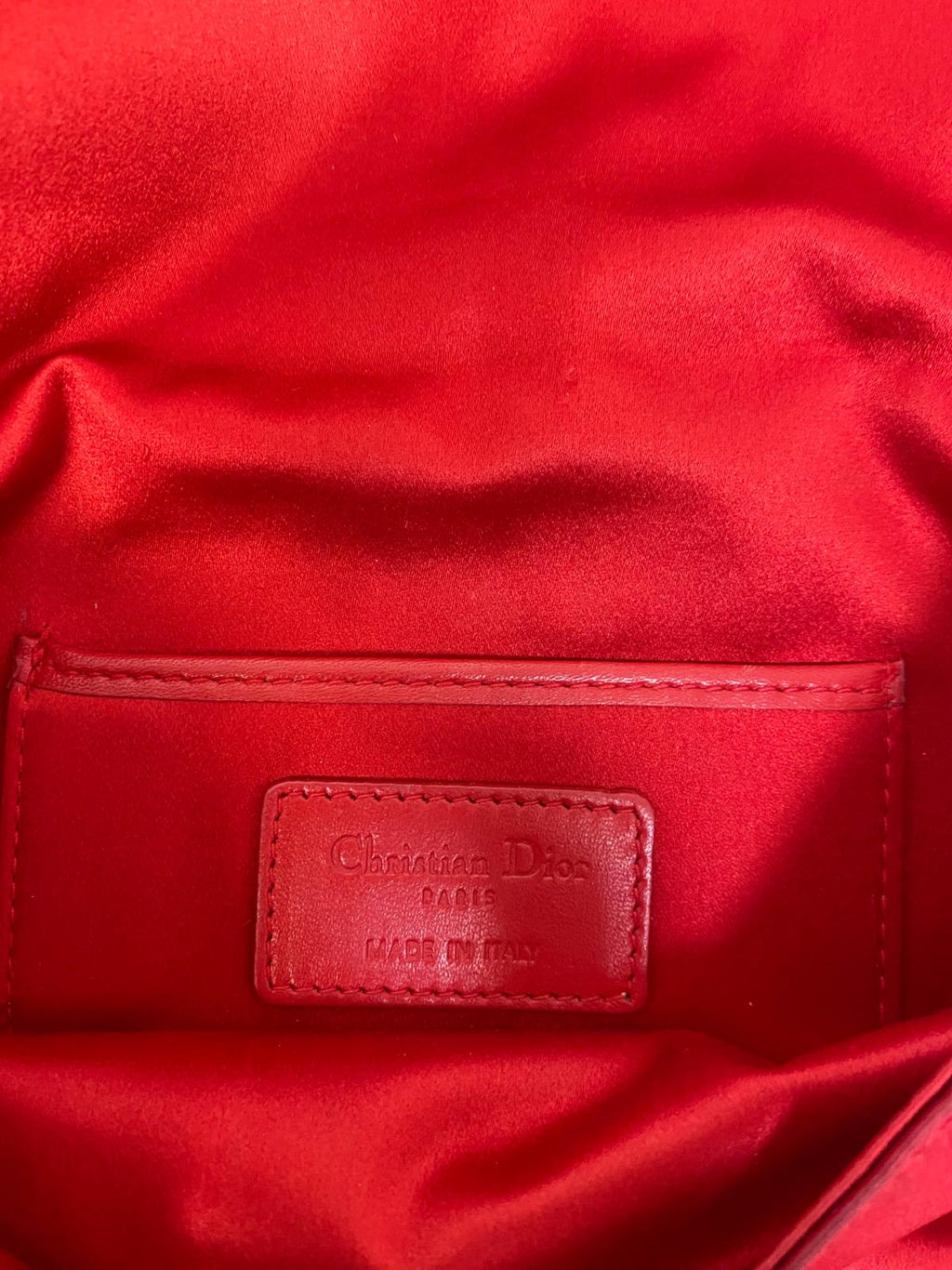 Christian Dior Red Satin Cannage Crystal Embellished Clutch Bag