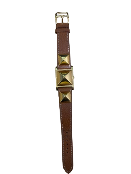 Hermes Gold-plated Medor - Brown leather bracelet